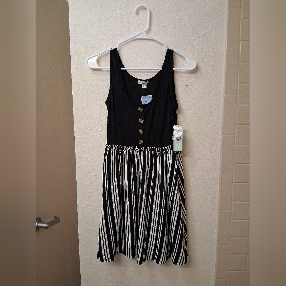 Black and White Striped Dress with Buttons